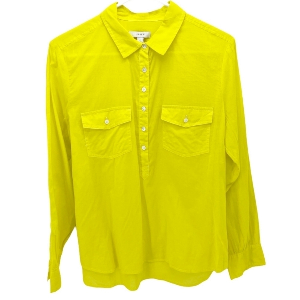 J.Crew Bright Kiwi Garment-Dyed Popover Henley Top Long Sleeve Pockets Front - Picture 3 of 6